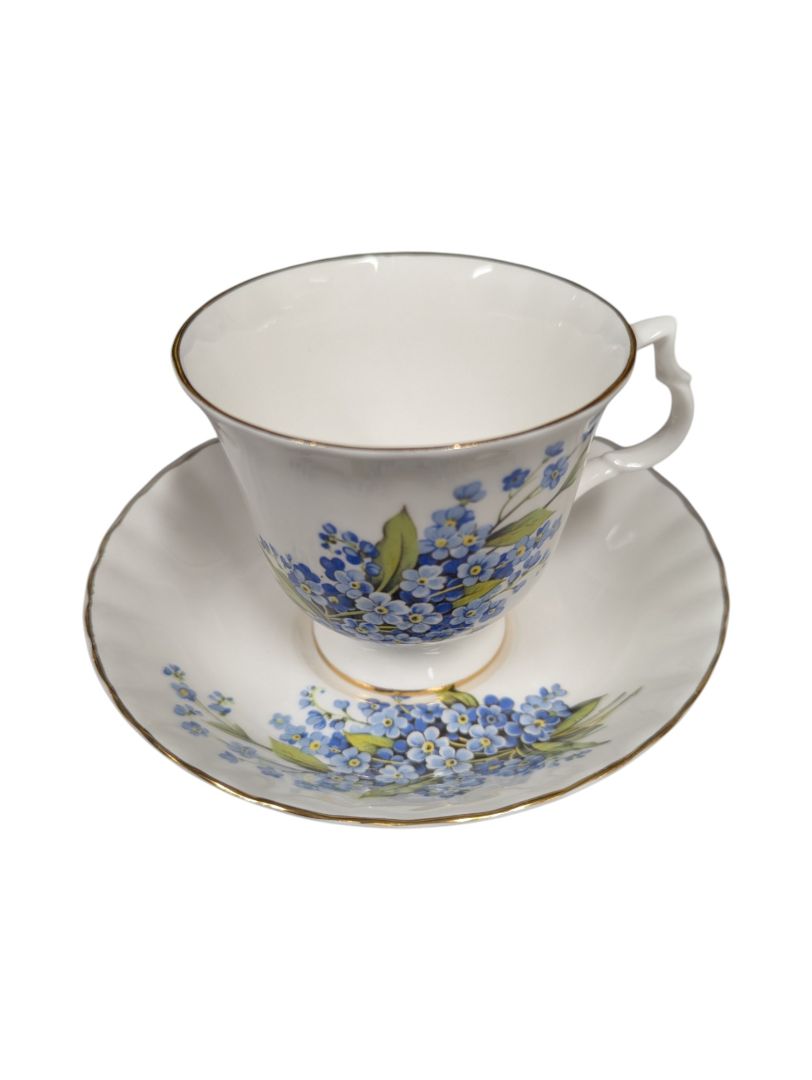 Set of 10 Bluebird Floral Cups and Saucers Vintage