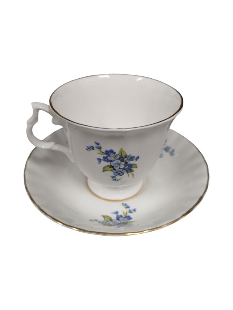 Set of 10 Bluebird Floral Cups and Saucers Vintage