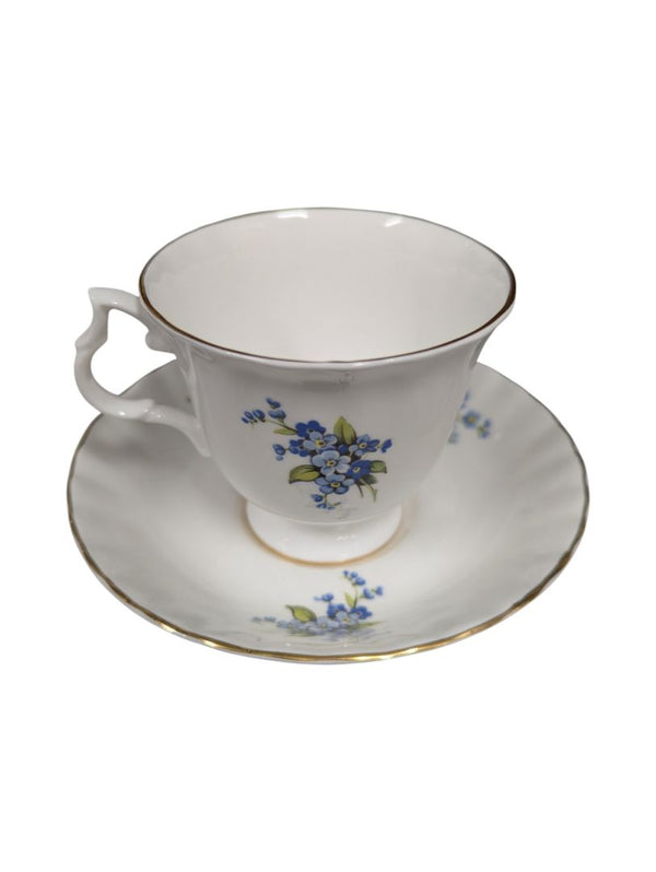 Set of 10 Bluebird Floral Cups and Saucers Vintage