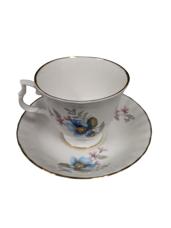 Set of 10 Bluebird Floral Cups and Saucers Vintage