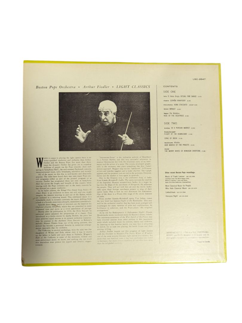 Boston Pops / Arthur Fiedler Light Classics LP