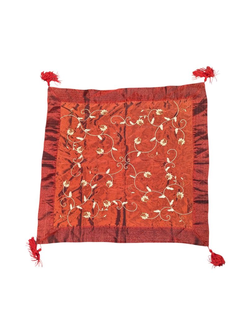 Embroidered Red Tablecloth with Tassels