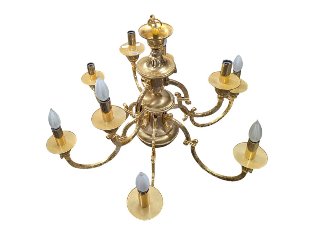 Vintage Brass Gold plated Italian 9 Candle Style Light Chandelier