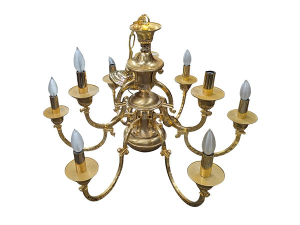 Vintage Brass Gold plated Italian 9 Candle Style Light Chandelier