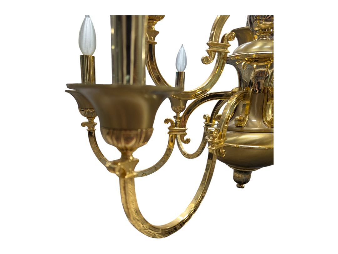 Vintage Brass Gold plated Italian 9 Candle Style Light Chandelier