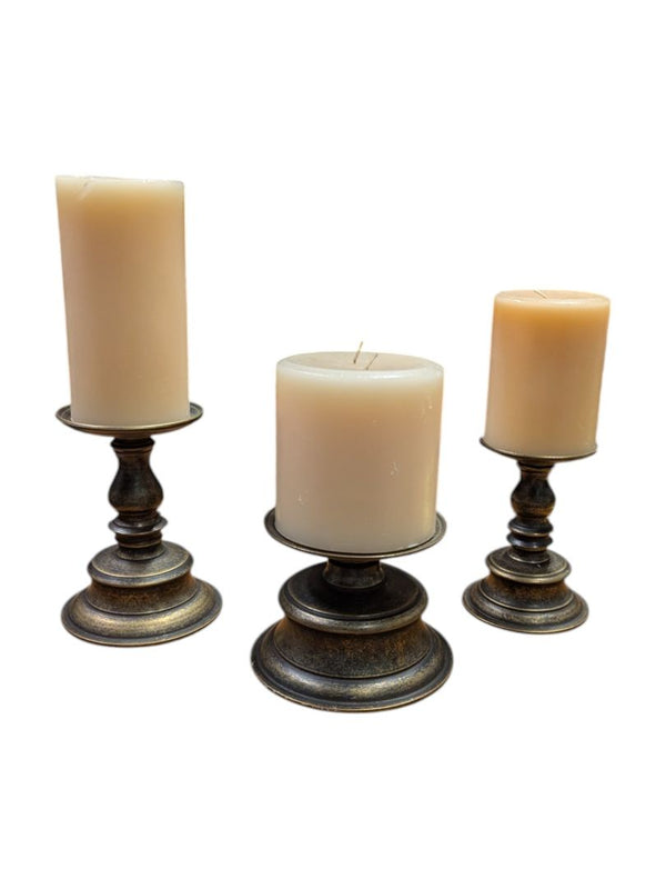 Set of 3 Decorative Pillar Candle Holders with Candles