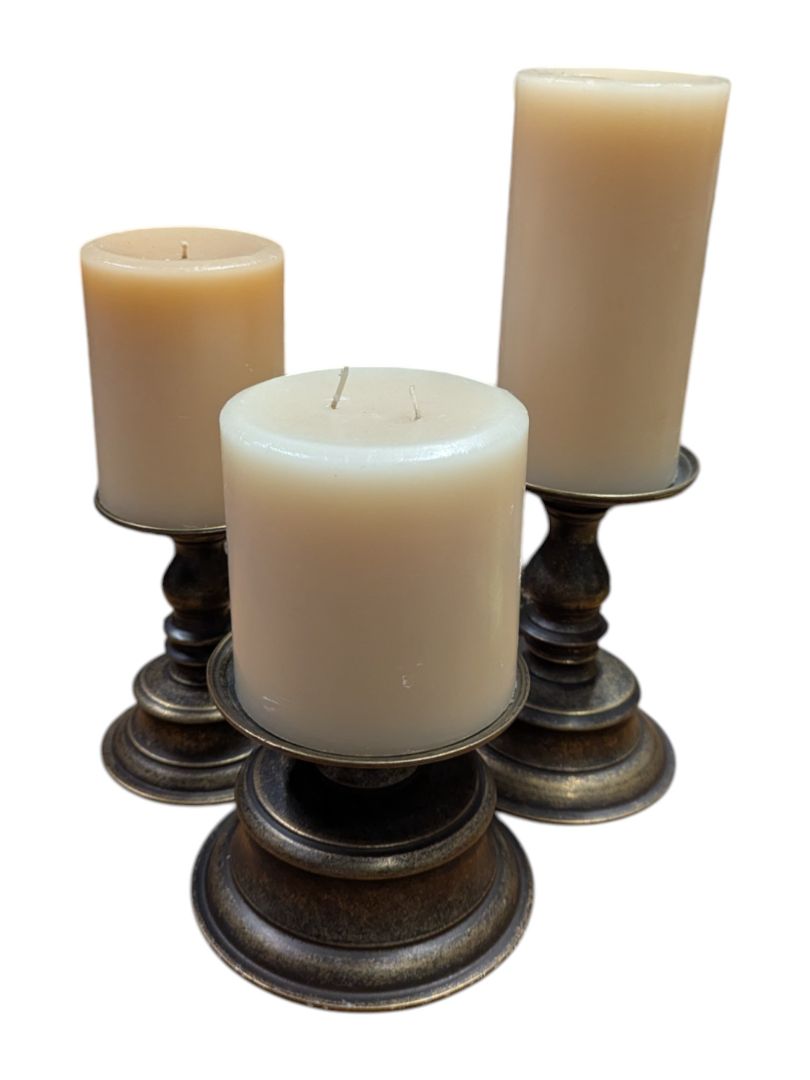 Set of 3 Decorative Pillar Candle Holders with Candles
