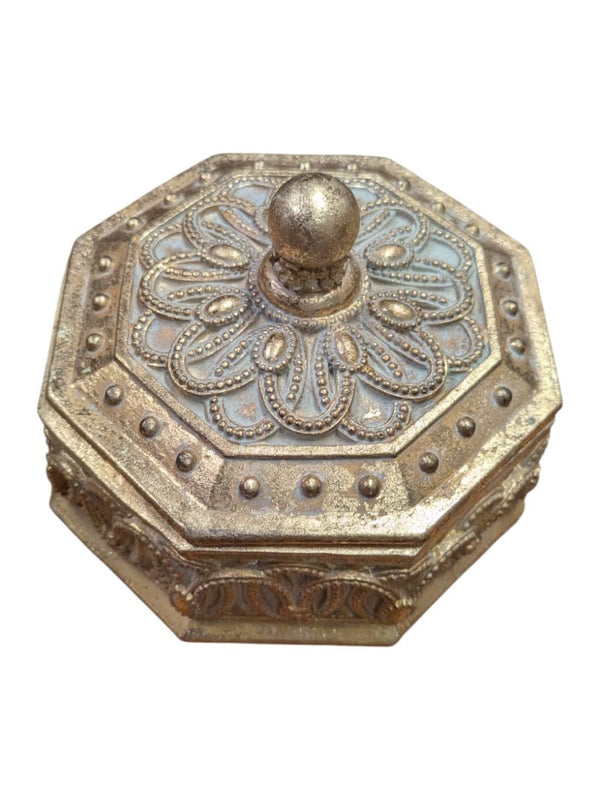 Ornate Octagonal Wood Trinket Box with Lid