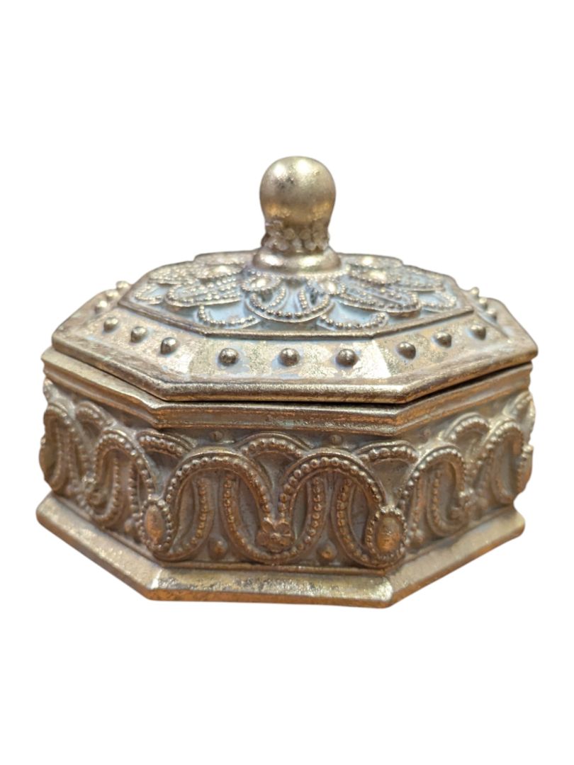 Ornate Octagonal Wood Trinket Box with Lid