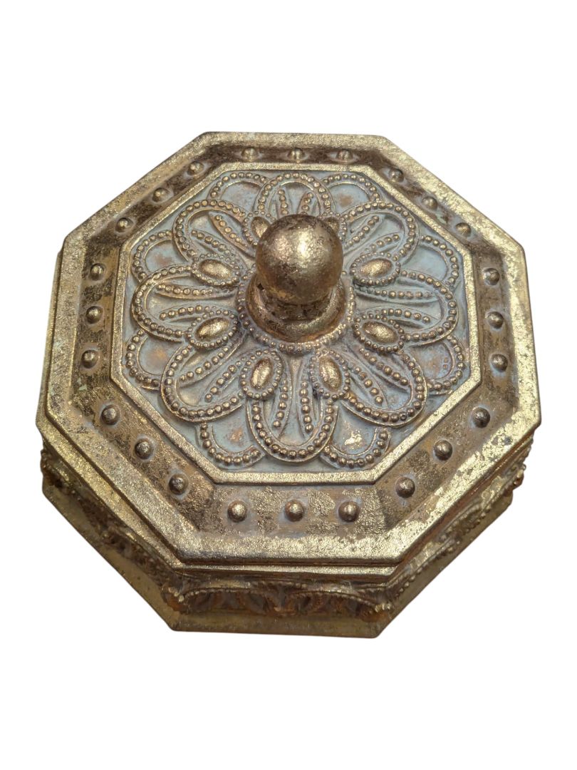 Ornate Octagonal Wood Trinket Box with Lid