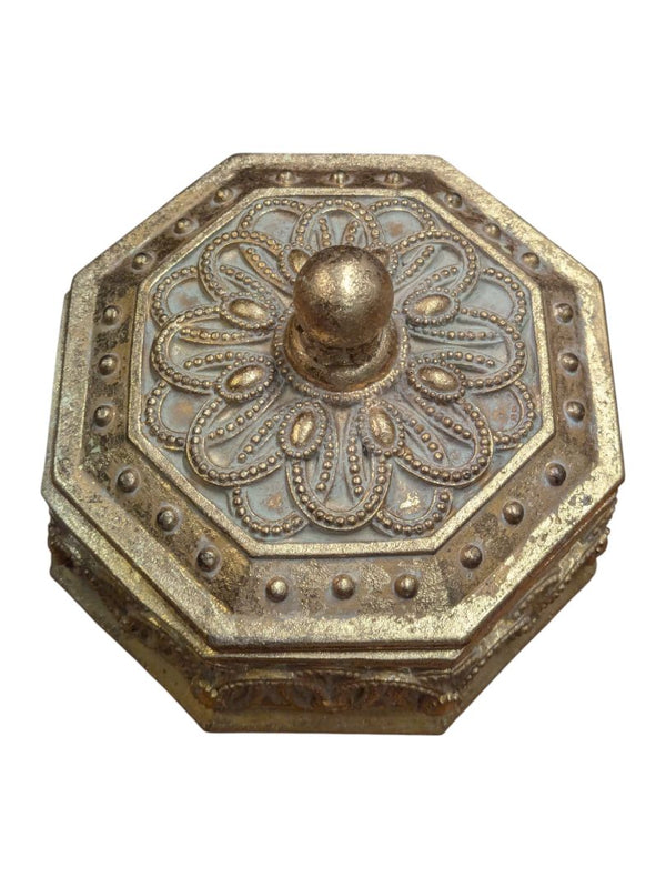 Ornate Octagonal Wood Trinket Box with Lid