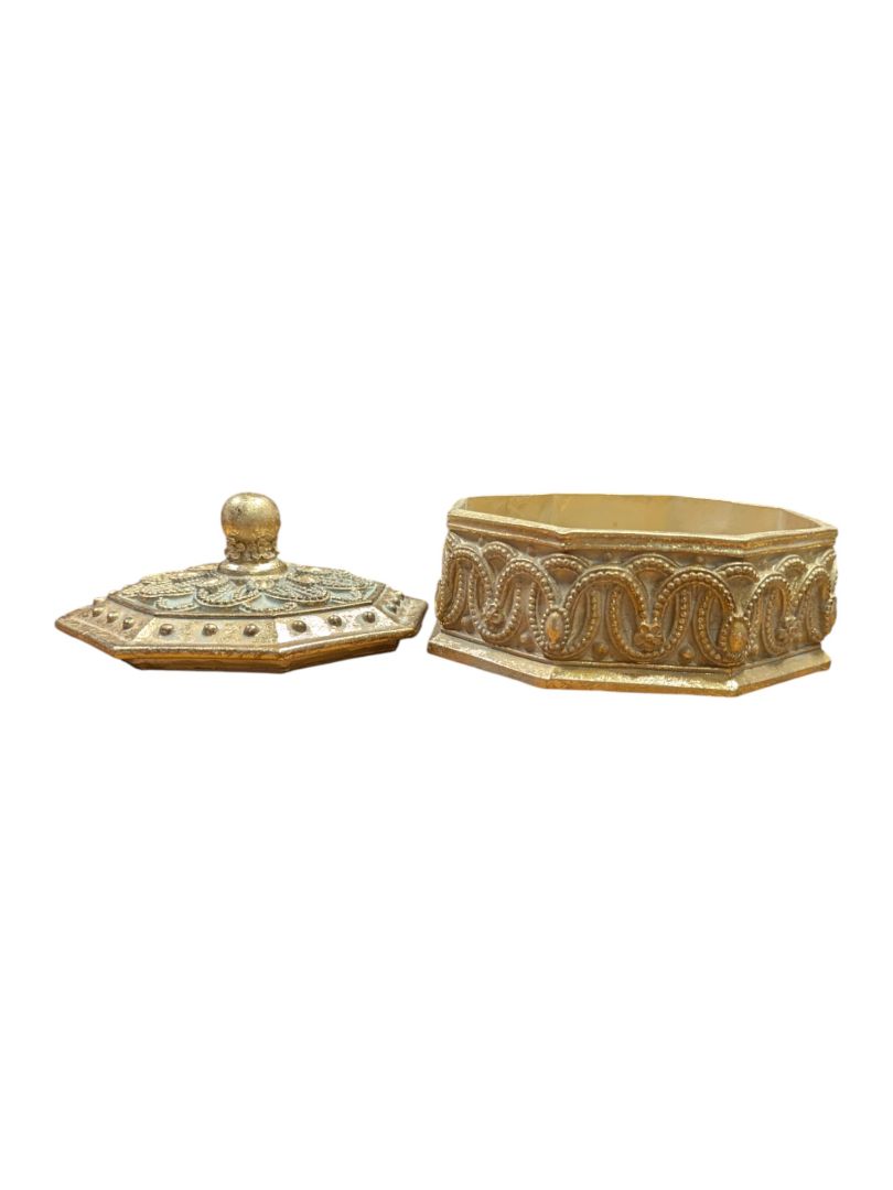 Ornate Octagonal Wood Trinket Box with Lid