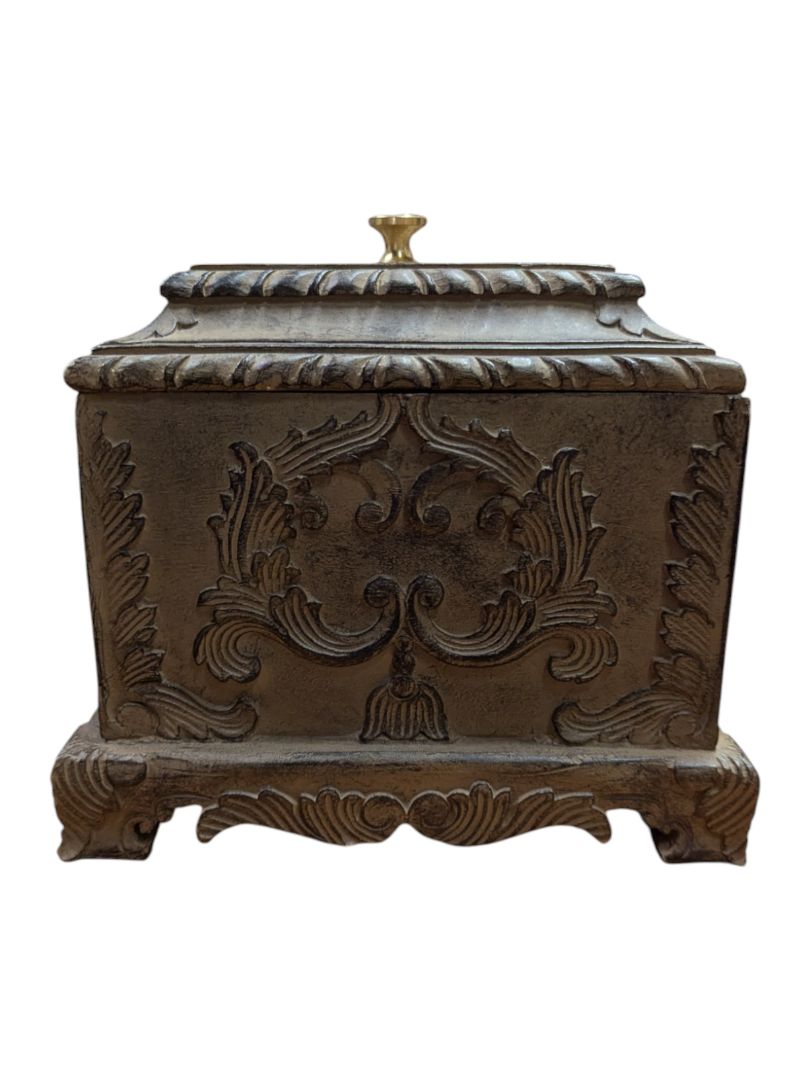 Decorative Rectangular Lidded Box with Ornate Relief Design