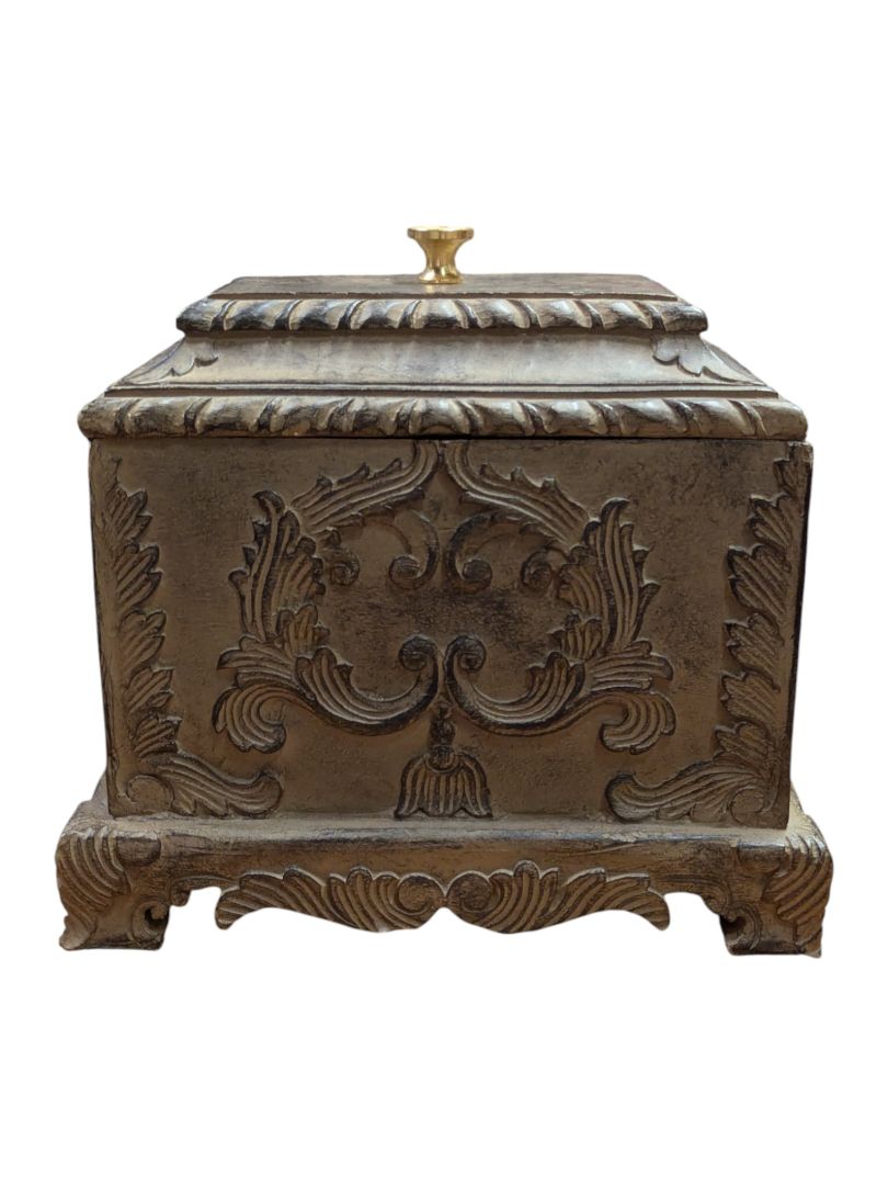Decorative Rectangular Lidded Box with Ornate Relief Design