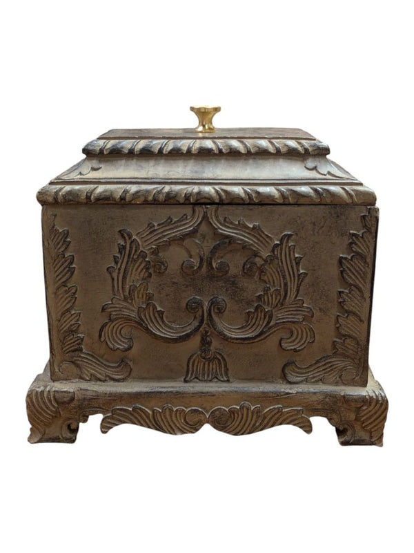 Decorative Rectangular Lidded Box with Ornate Relief Design