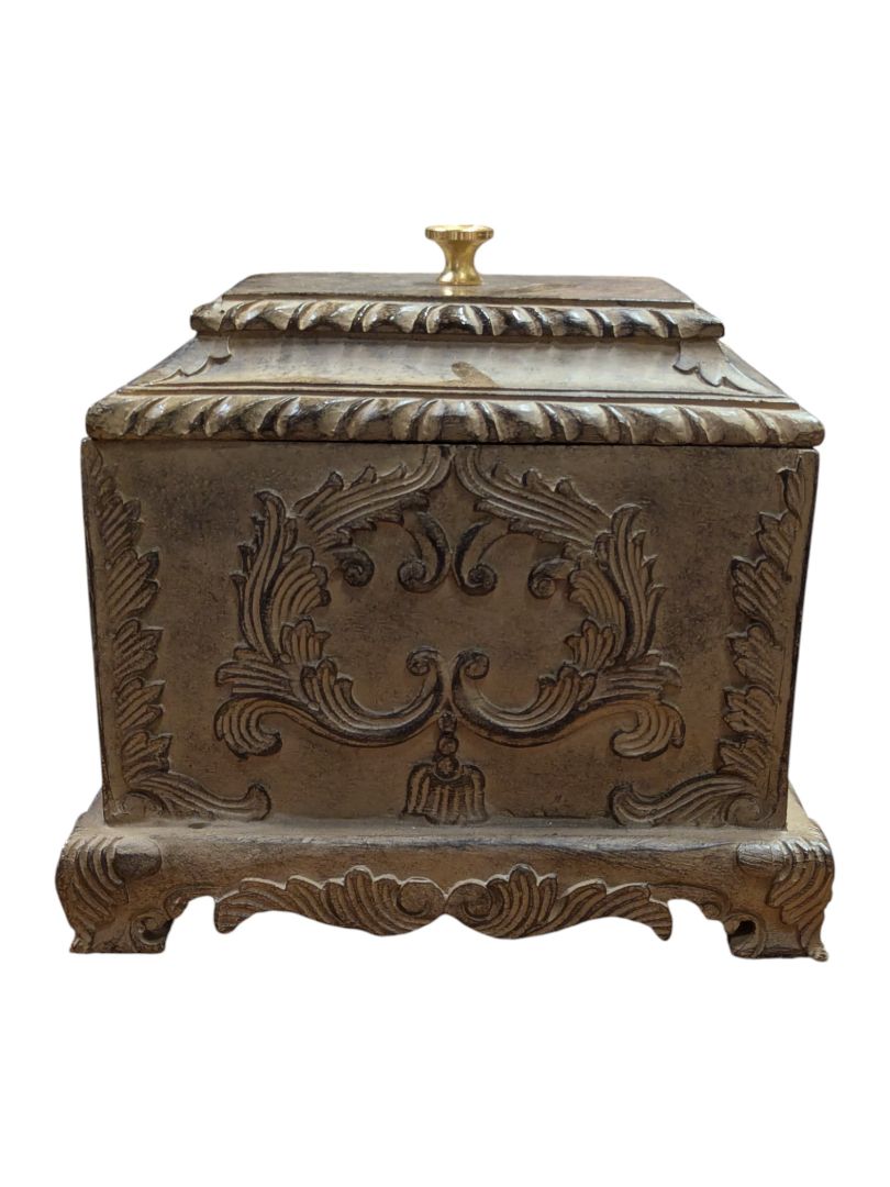 Decorative Rectangular Lidded Box with Ornate Relief Design