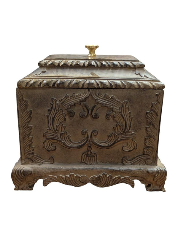 Decorative Rectangular Lidded Box with Ornate Relief Design