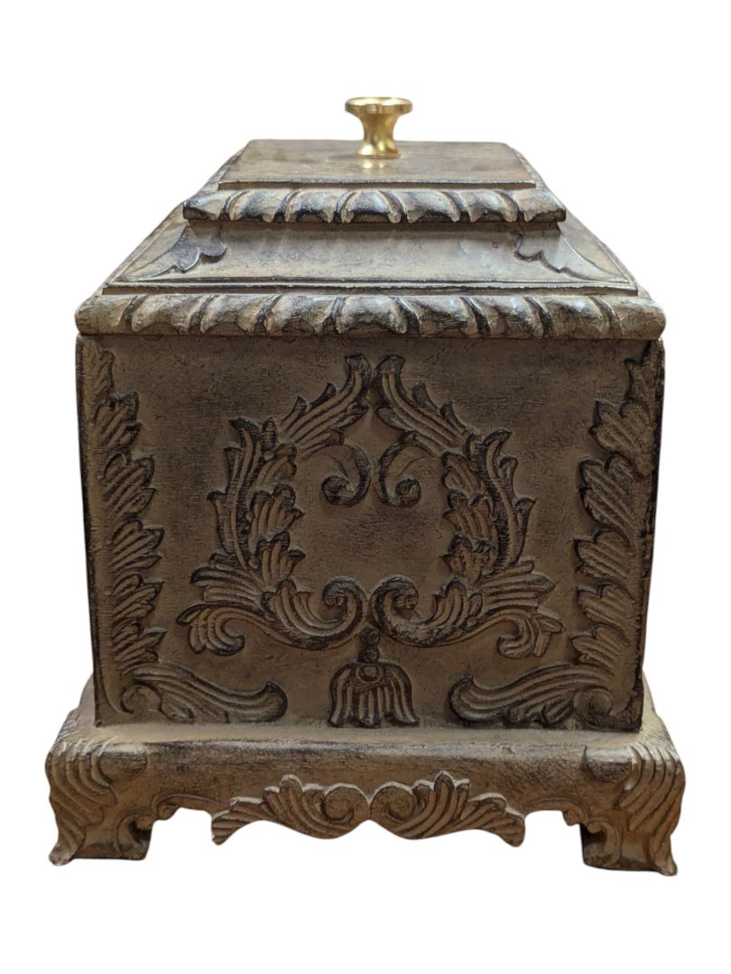 Decorative Rectangular Lidded Box with Ornate Relief Design