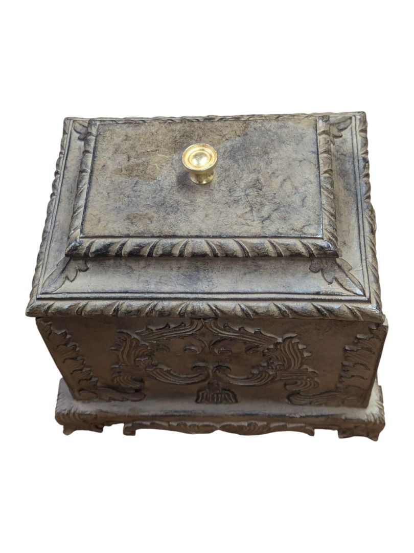Decorative Rectangular Lidded Box with Ornate Relief Design