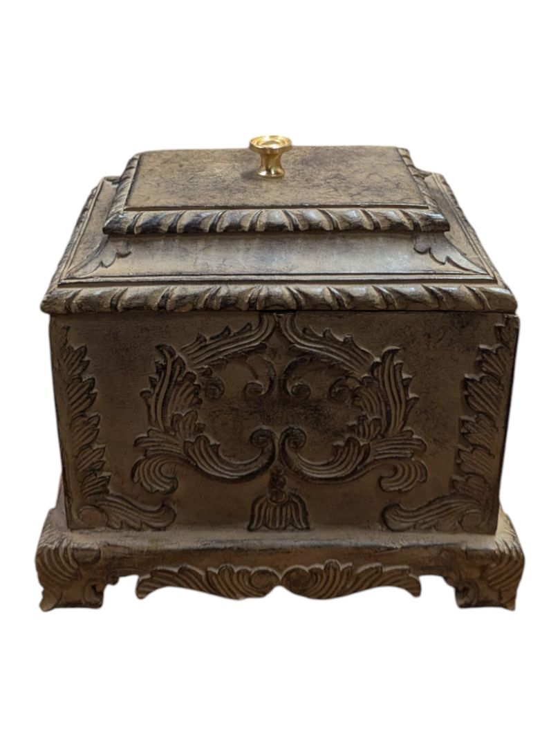 Decorative Rectangular Lidded Box with Ornate Relief Design
