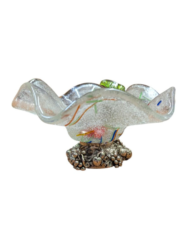 Murano Style Art Glass Candy Bowl w/ Accents