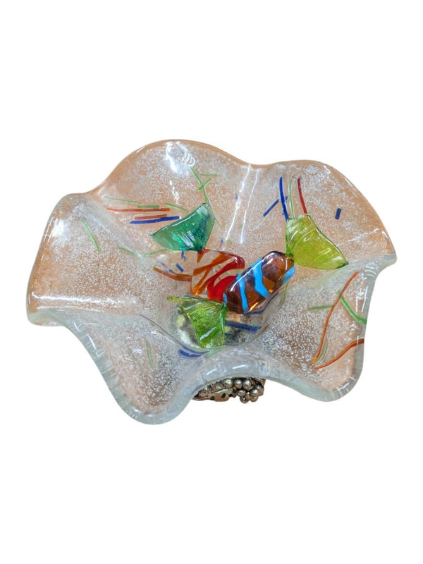 Murano Style Art Glass Candy Bowl w/ Accents