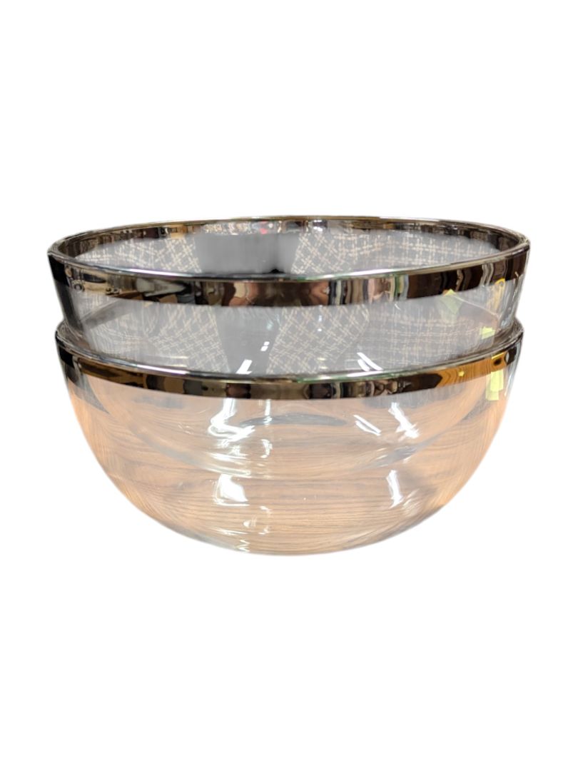 Glass Bowl & Pitcher Set with Silver-Tone Trim (3pc)