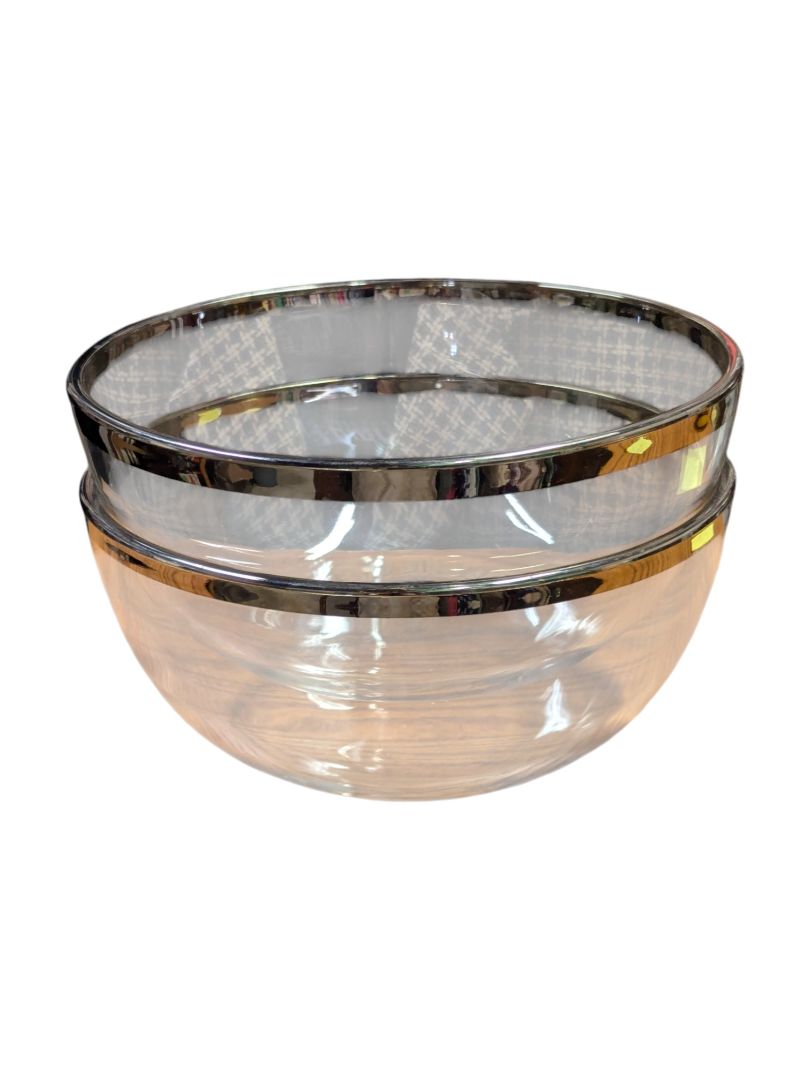 Glass Bowl & Pitcher Set with Silver-Tone Trim (3pc)