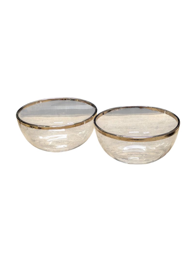 Glass Bowl & Pitcher Set with Silver-Tone Trim (3pc)