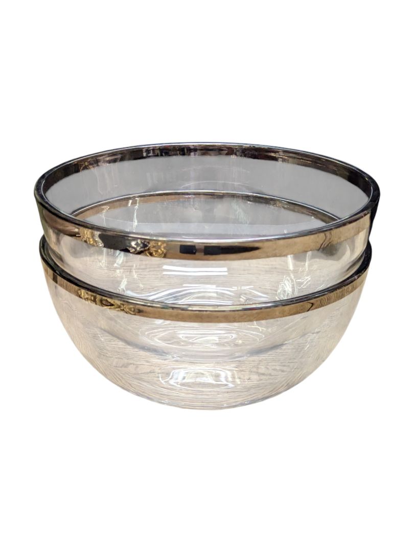 Glass Bowl & Pitcher Set with Silver-Tone Trim (3pc)