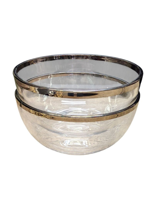 Glass Bowl & Pitcher Set with Silver-Tone Trim (3pc)