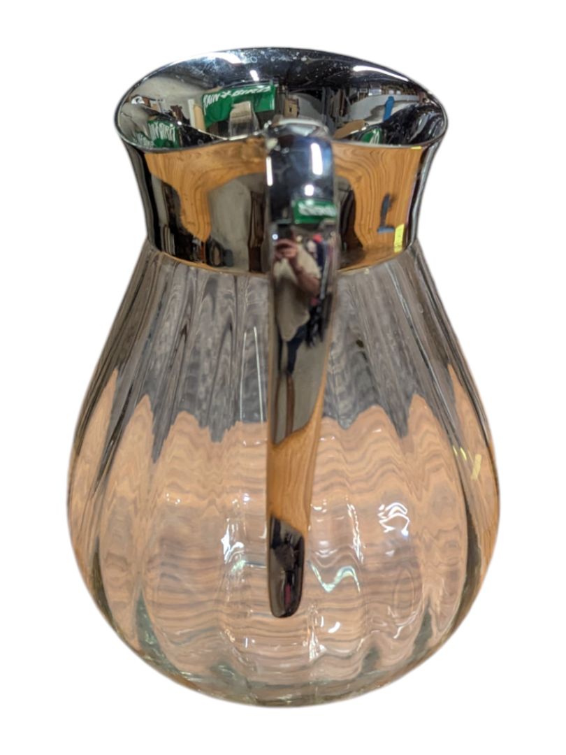 Glass Bowl & Pitcher Set with Silver-Tone Trim (3pc)