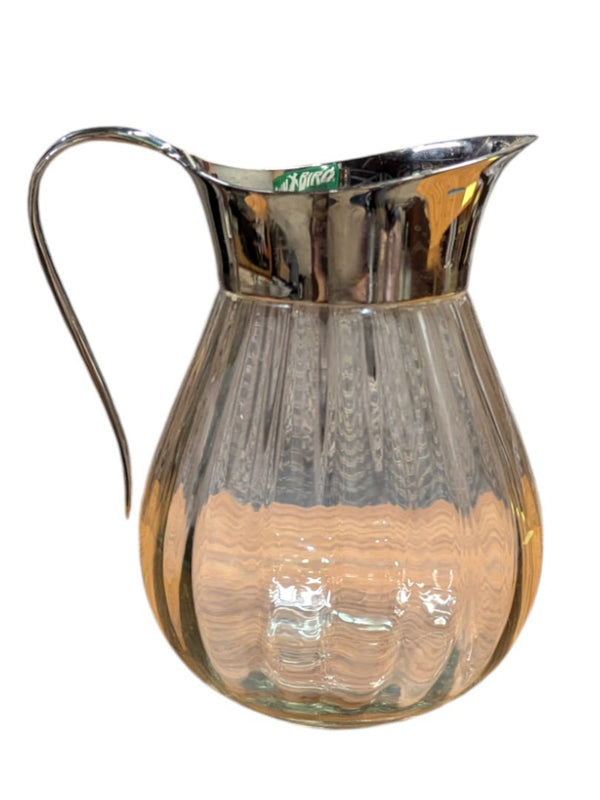 Glass Bowl & Pitcher Set with Silver-Tone Trim (3pc)