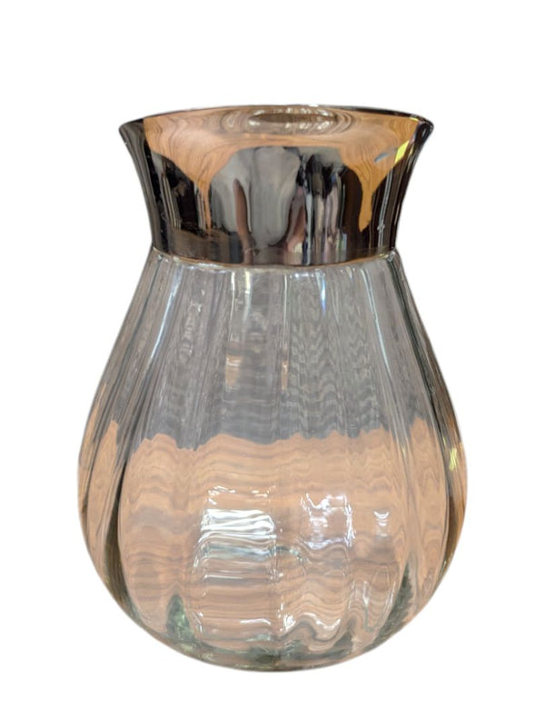 Glass Bowl & Pitcher Set with Silver-Tone Trim (3pc)