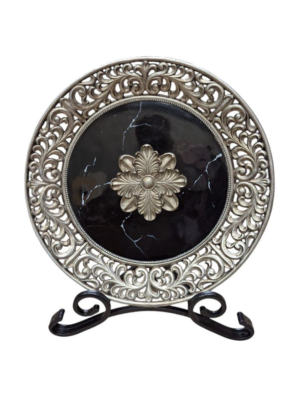 Decorative Faux Metal and Marble Plate w/ Stand