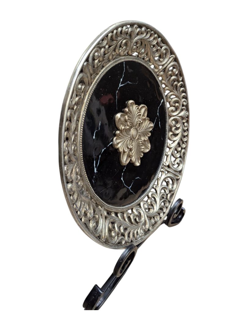 Decorative Faux Metal and Marble Plate w/ Stand