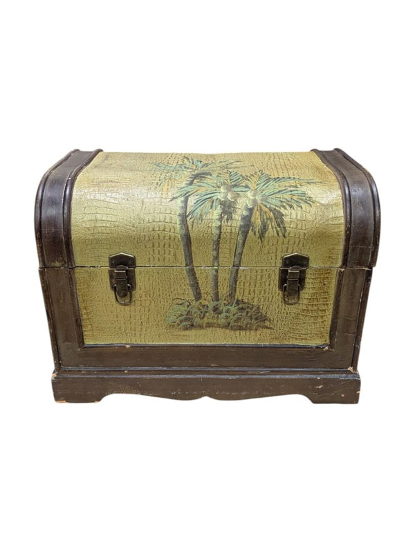 Hand Painted Palm Tree Chest w/ Faux Leather Pattern