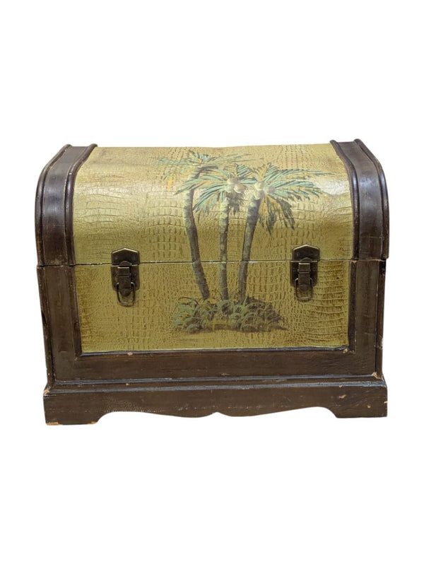 Hand Painted Palm Tree Chest w/ Faux Leather Pattern