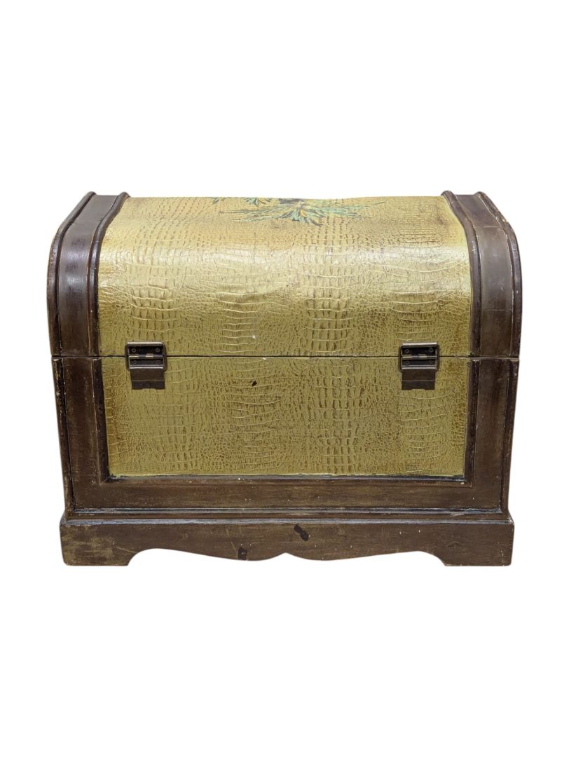 Hand Painted Palm Tree Chest w/ Faux Leather Pattern
