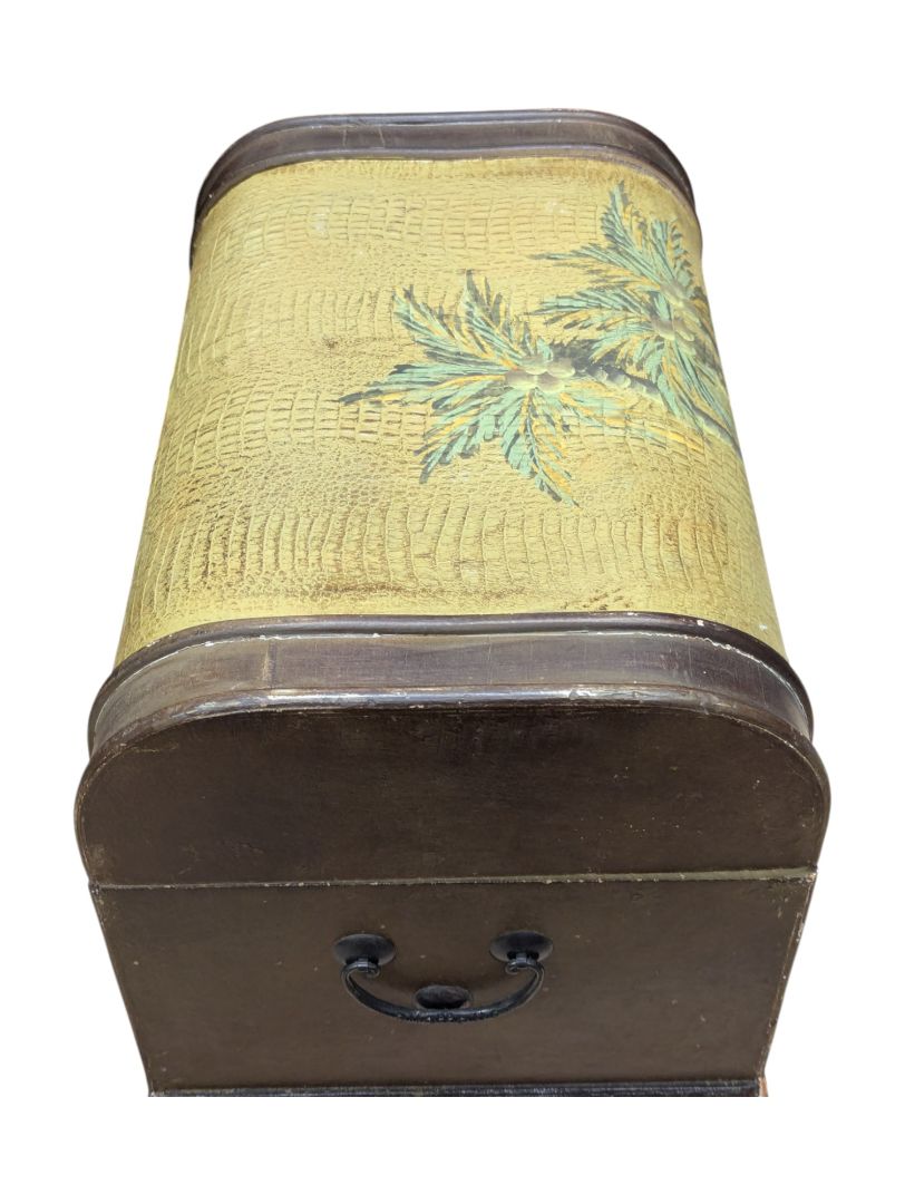 Hand Painted Palm Tree Chest w/ Faux Leather Pattern