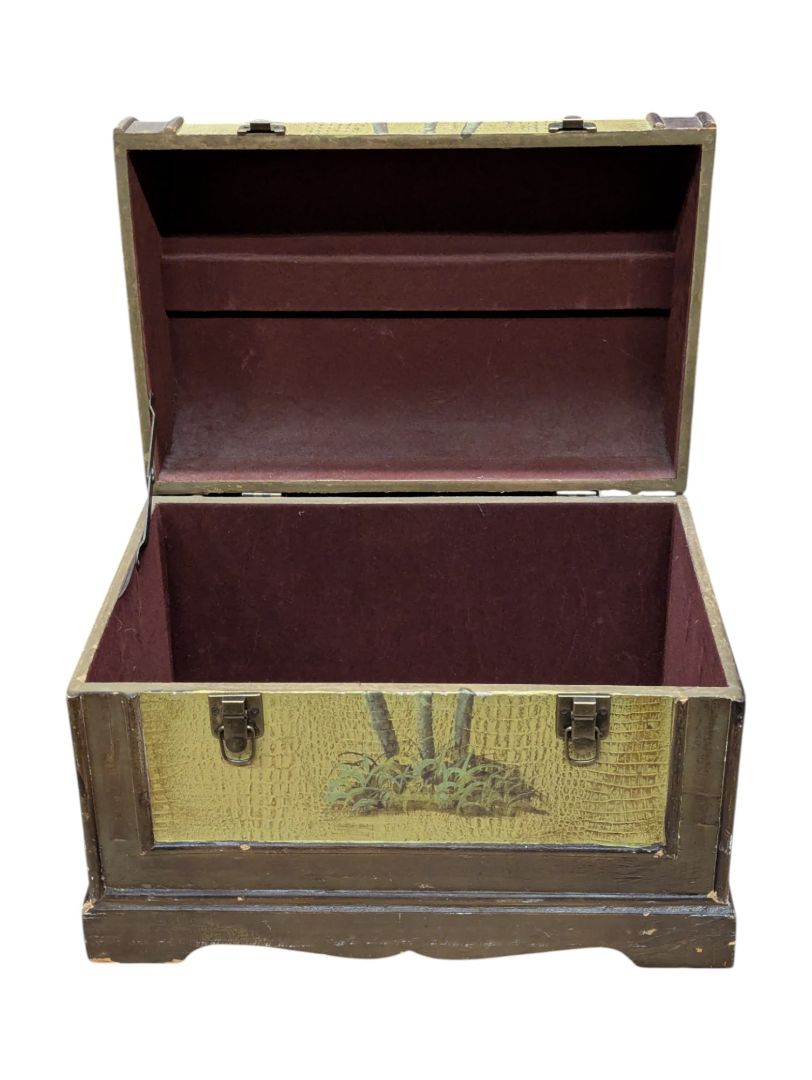 Hand Painted Palm Tree Chest w/ Faux Leather Pattern