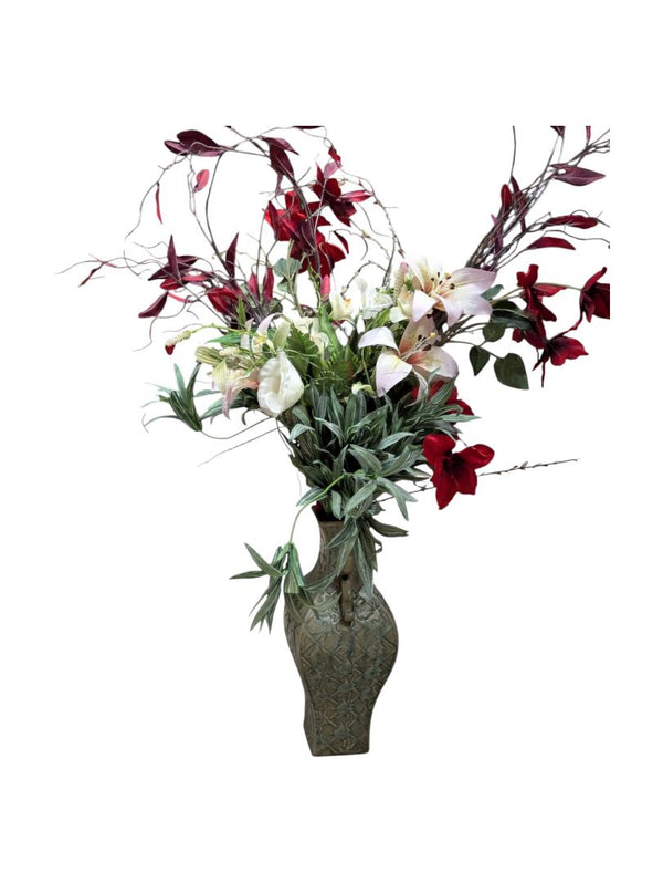 Faux Floral Arrangement with Lilies in Vase