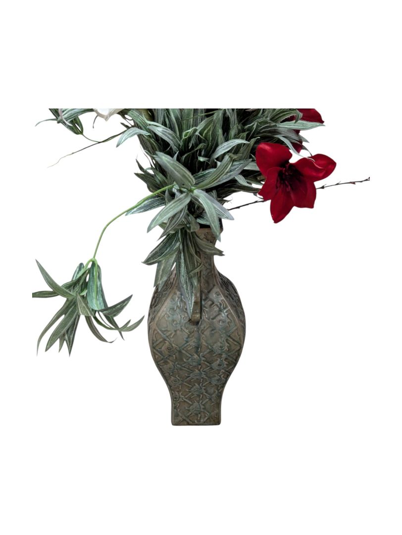 Faux Floral Arrangement with Lilies in Vase