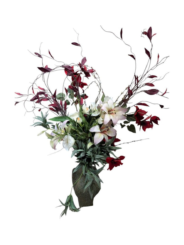 Faux Floral Arrangement with Lilies in Vase