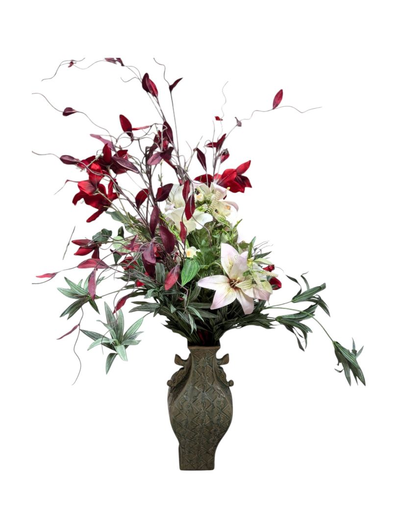 Faux Floral Arrangement with Lilies in Vase