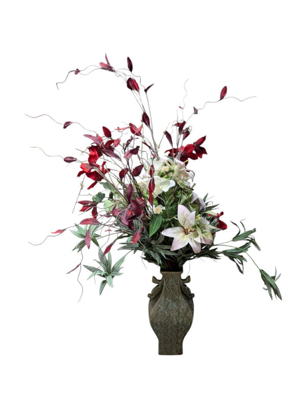 Faux Floral Arrangement with Lilies in Vase