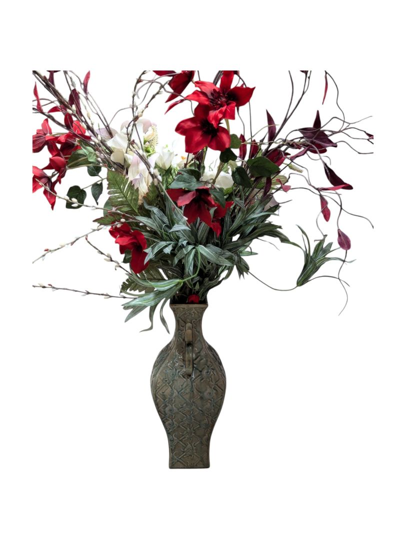 Faux Floral Arrangement with Lilies in Vase