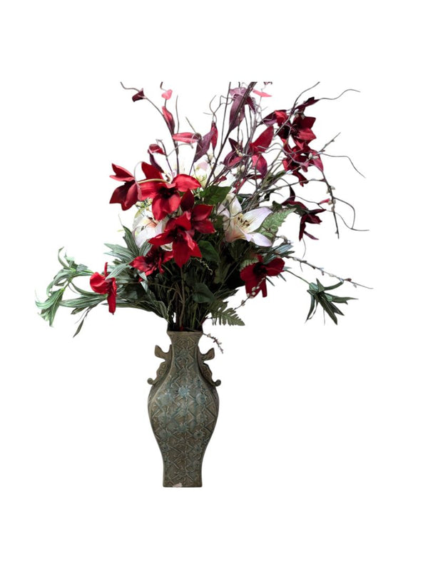 Faux Floral Arrangement with Lilies in Vase