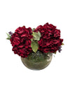 Faux Red Hydrangea Arrangement in Glass Bowl