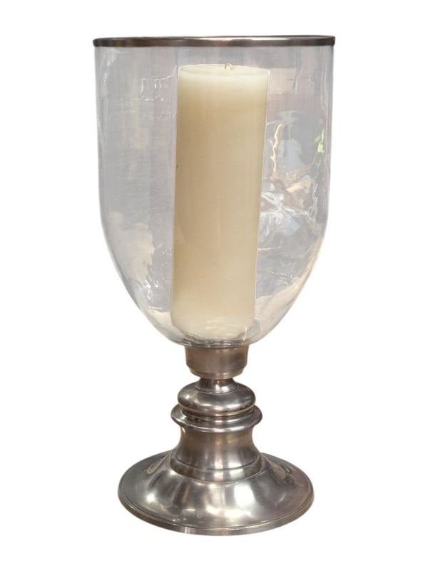 Large Metal and Glass Hurricane Candle Holder w/ Pillar Candle